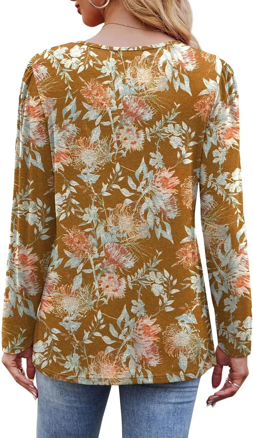 OFEEFAN Long Sleeve Shirts for Women Fall Fashion 2024 Dressy Casual Blouses Trendy Pleated Tunic Tops for Leggings