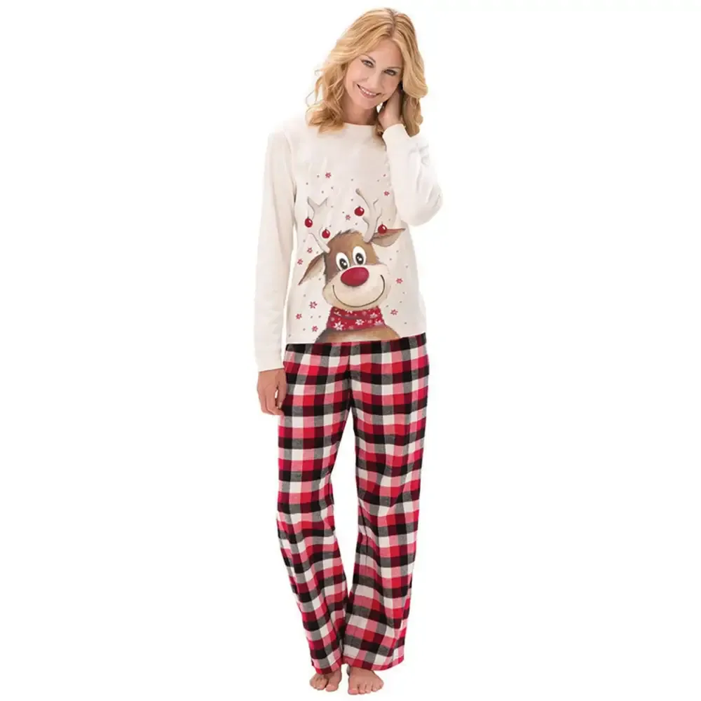 Family Matching Reindeer Plaid Pajamas Set