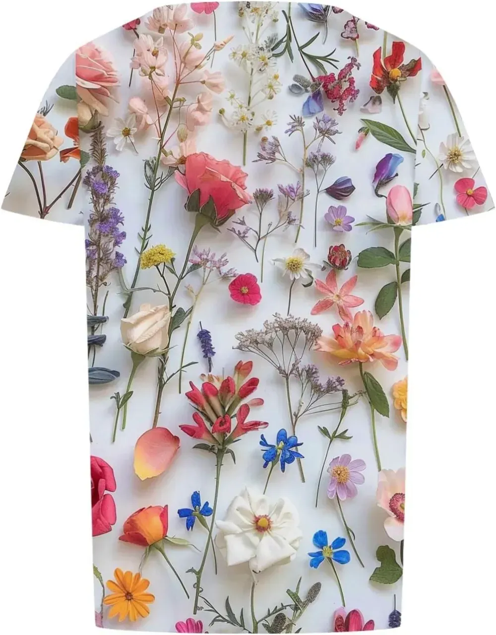 Womens Summer Pleated Front Shirts Tunics Casual Short Sleeved Loose Round Neck Boho Printed Tops Vacation Blouse