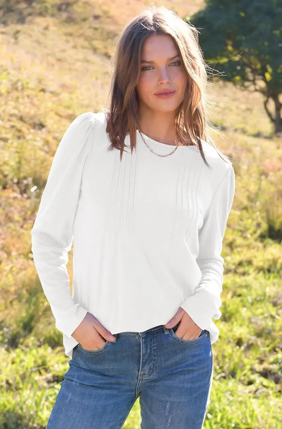 WIHOLL Blouses for Womens Dressy Casual 2024 Fall Tops Long Sleeve Shirts Loose Fit Tunics