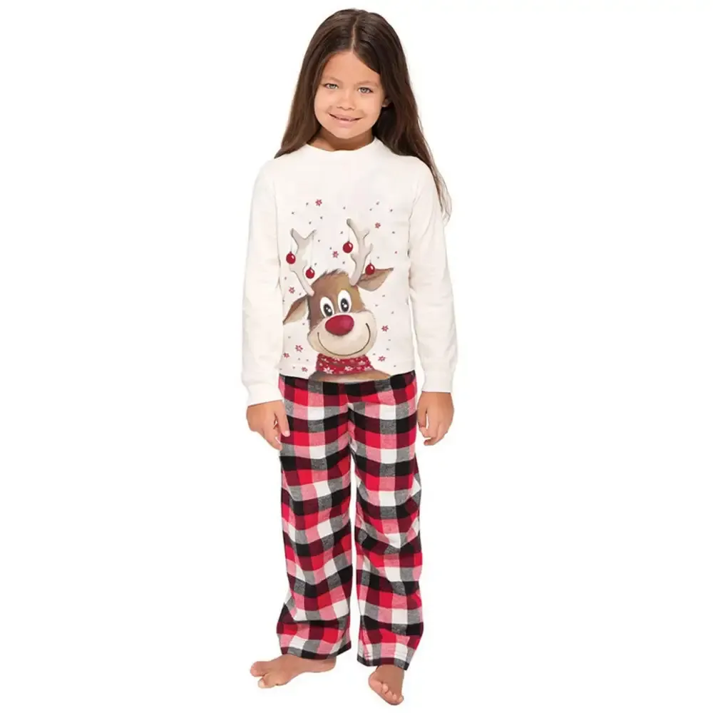 Family Matching Reindeer Plaid Pajamas Set