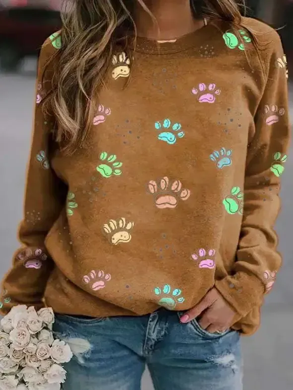 Women's T-Shirts Animal Paw Print Long Sleeve T-Shirt(⚡Clearance Sale)