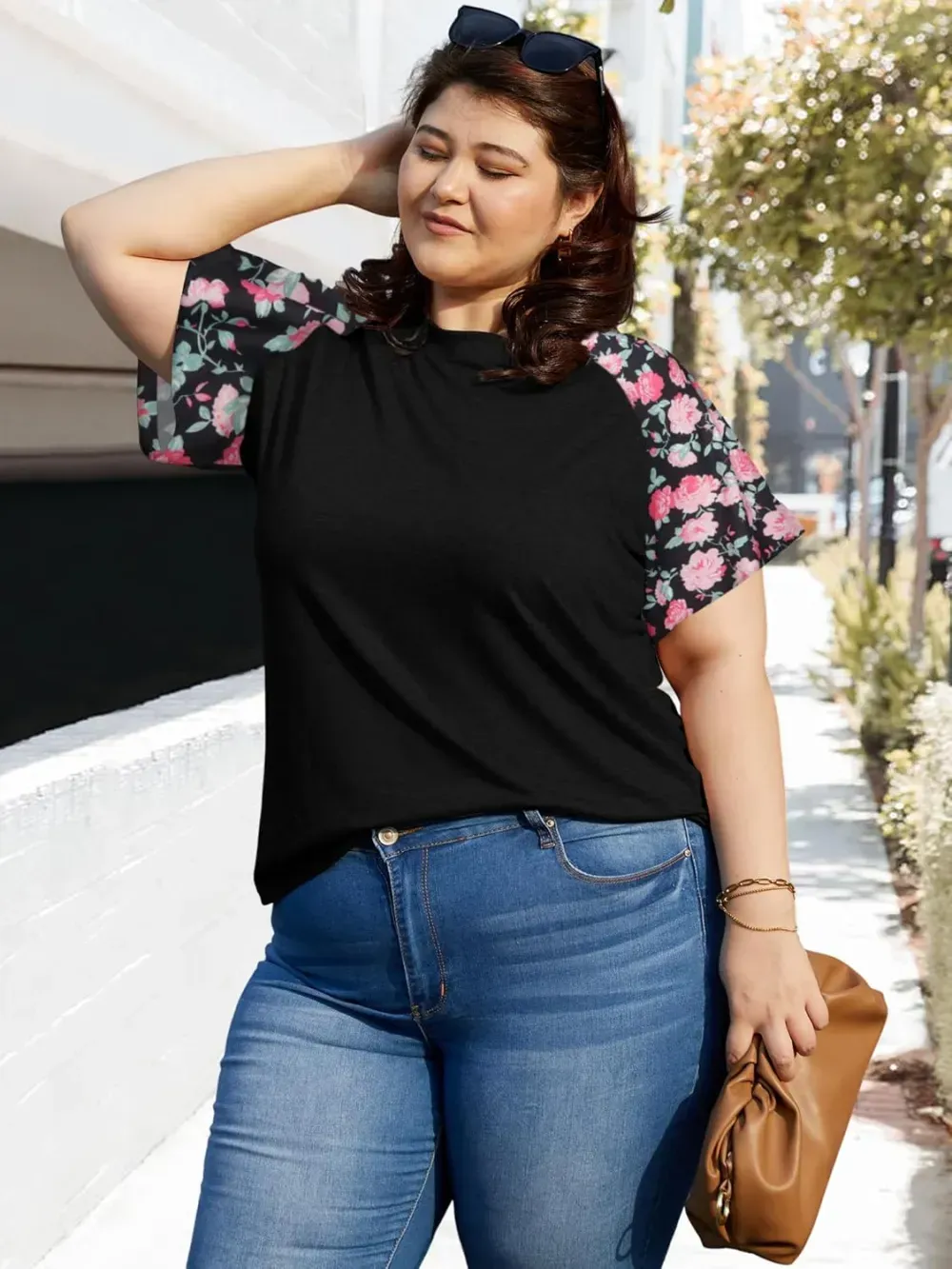 HDLTE Womens Plus Size Tops Floral Bell Sleeves Blouses Summer Crewneck Tunic Loose Casual T Shirts