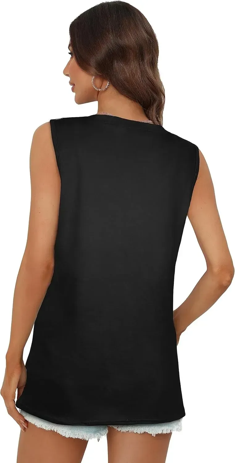 Summer Tops for Women Sleeveless V Neck Tshirt Loose Fit Casual Tank Tunic Blouse