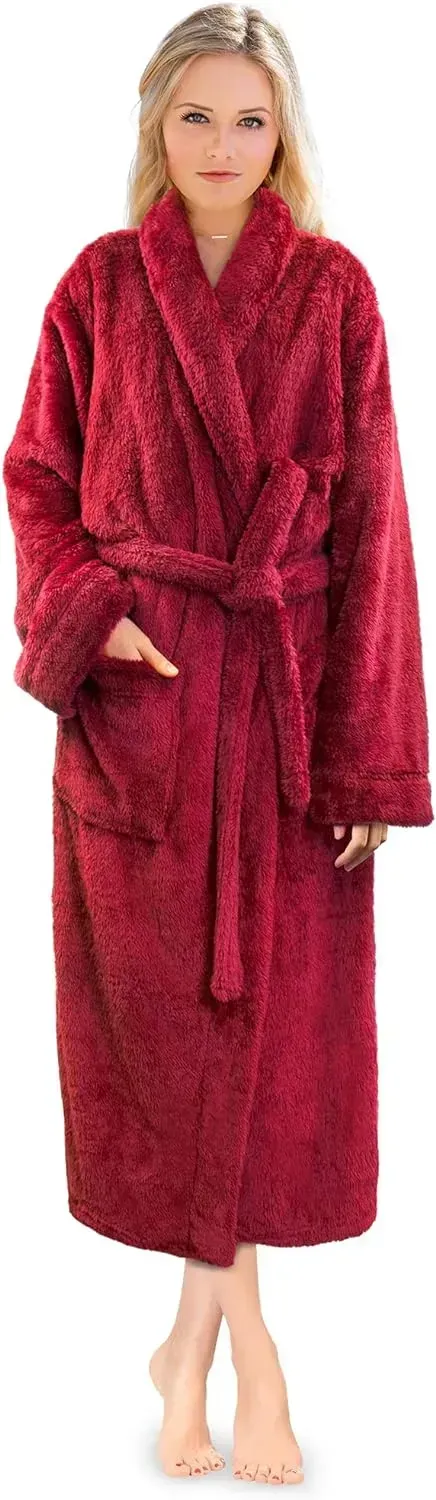 Premium Womens Plush Soft Robe Fluffy, Warm, Fleece Sherpa Shaggy Bathrobe