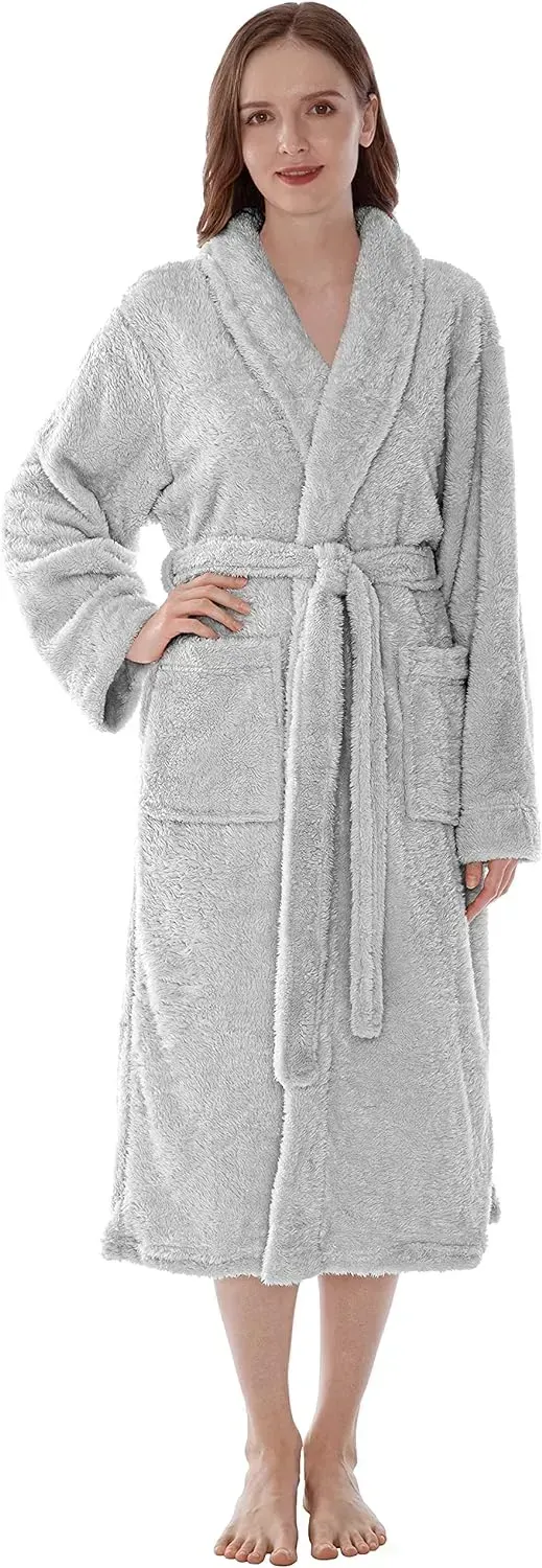 Premium Womens Plush Soft Robe Fluffy, Warm, Fleece Sherpa Shaggy Bathrobe