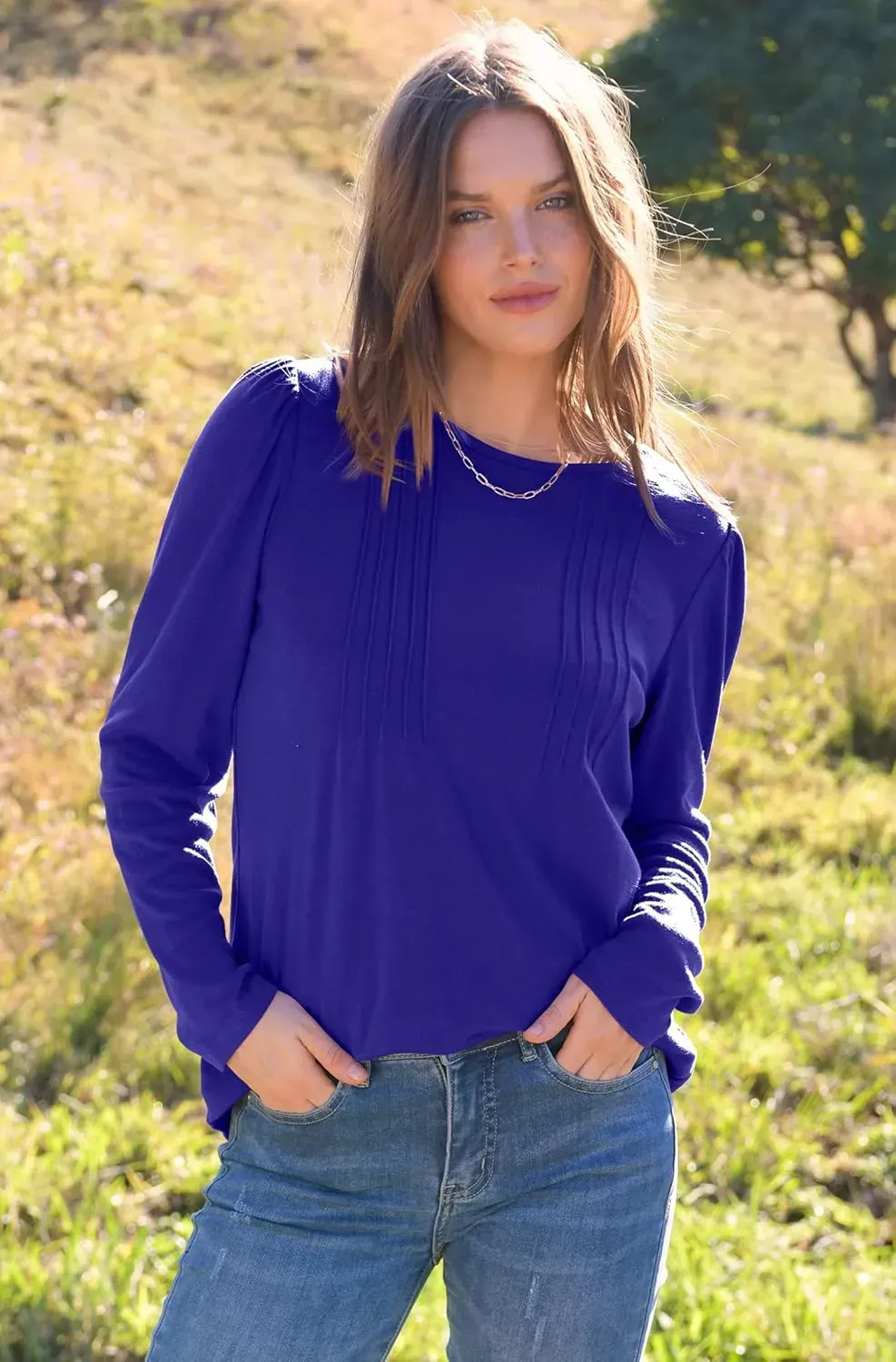 WIHOLL Blouses for Womens Dressy Casual 2024 Fall Tops Long Sleeve Shirts Loose Fit Tunics