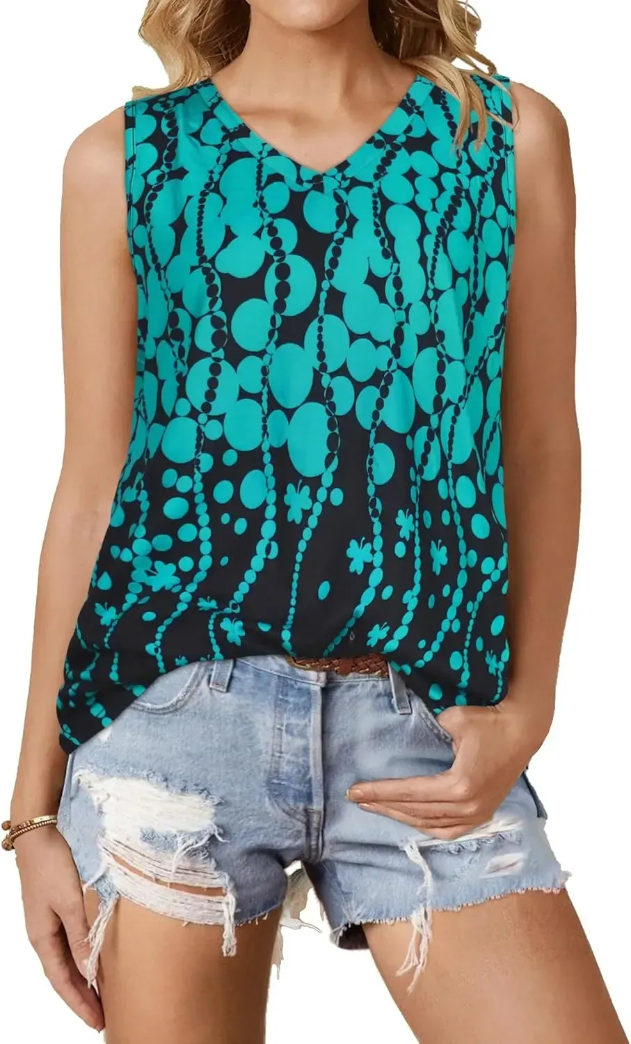 Summer Tops for Women Sleeveless V Neck Tshirt Loose Fit Casual Tank Tunic Blouse