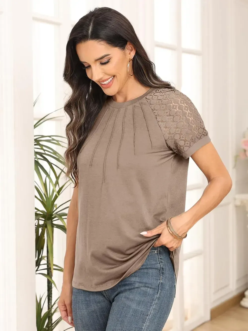 AUTOMET Womens Tshirts Trendy Fashion Tops Lace Short Sleeve Business Tee Shirts Casual Knitted Blouses Summer Outfits 2024