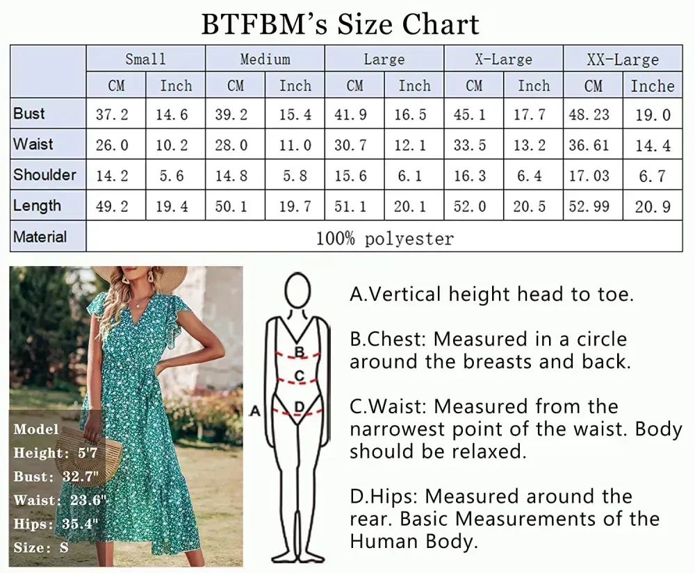 Women Summer Bohemian Floral Casual Wrap V Neck Ruffle Cap Sleeveless Belt A-Line Pleated Hem Swing Midi Sun Dress