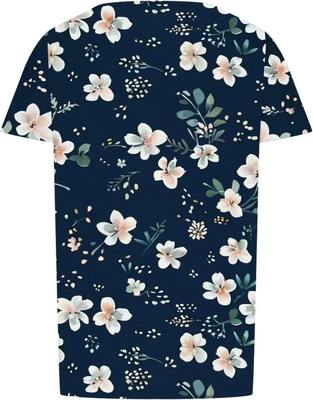 Womens Summer Pleated Front Shirts Tunics Casual Short Sleeved Loose Round Neck Boho Printed Tops Vacation Blouse