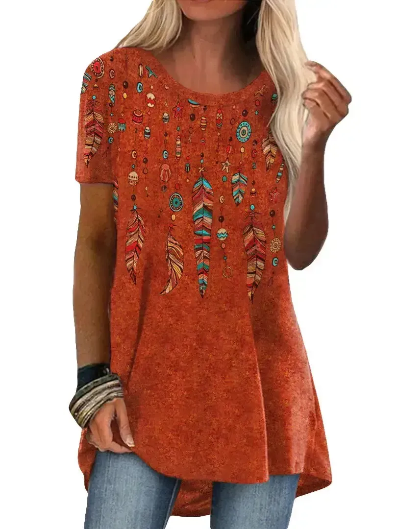 Women's Floral Printed Short Sleeve Scoop Neck Tops