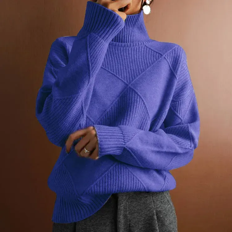 Turtleneck loose lozenge long-sleeved winter sweater