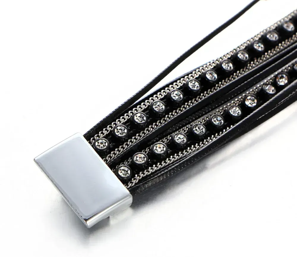 Fesciory Leather Wrap Bracelets for Women, Boho Leopard Multi-Layer Crystal Beads Cuff Bracelet Jewelry