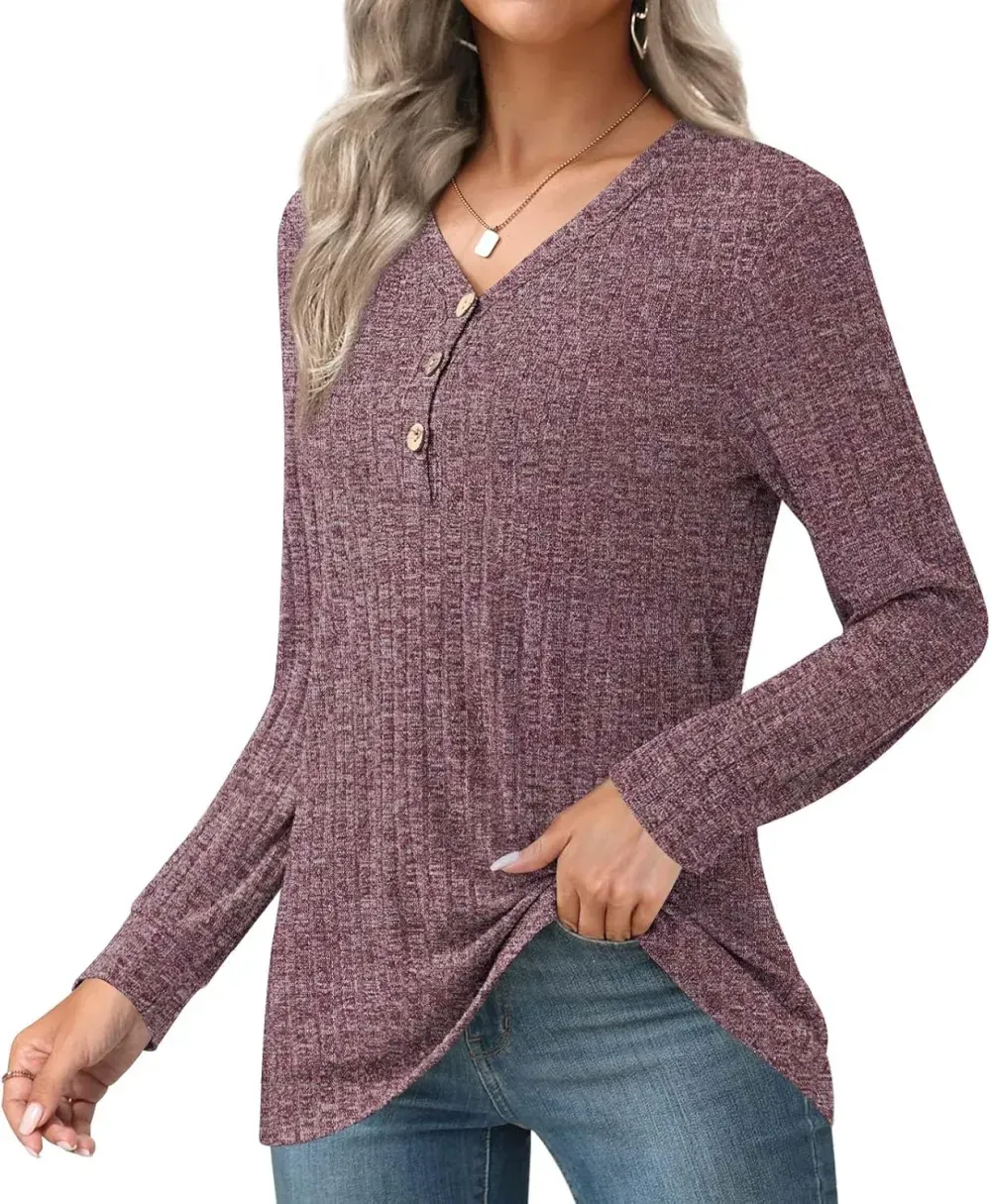 HOTGIFT Womens 2024 Fall Winter Tunic Tops Long Sleeve Casual T-Shirts Soft Comfy Stripe Blouse Lightweight