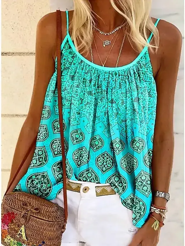 Women's Summer Tops Tank Top Pink Blue Orange Graphic Print Sleeveless Casual Weekend Basic Round Neck Regular S