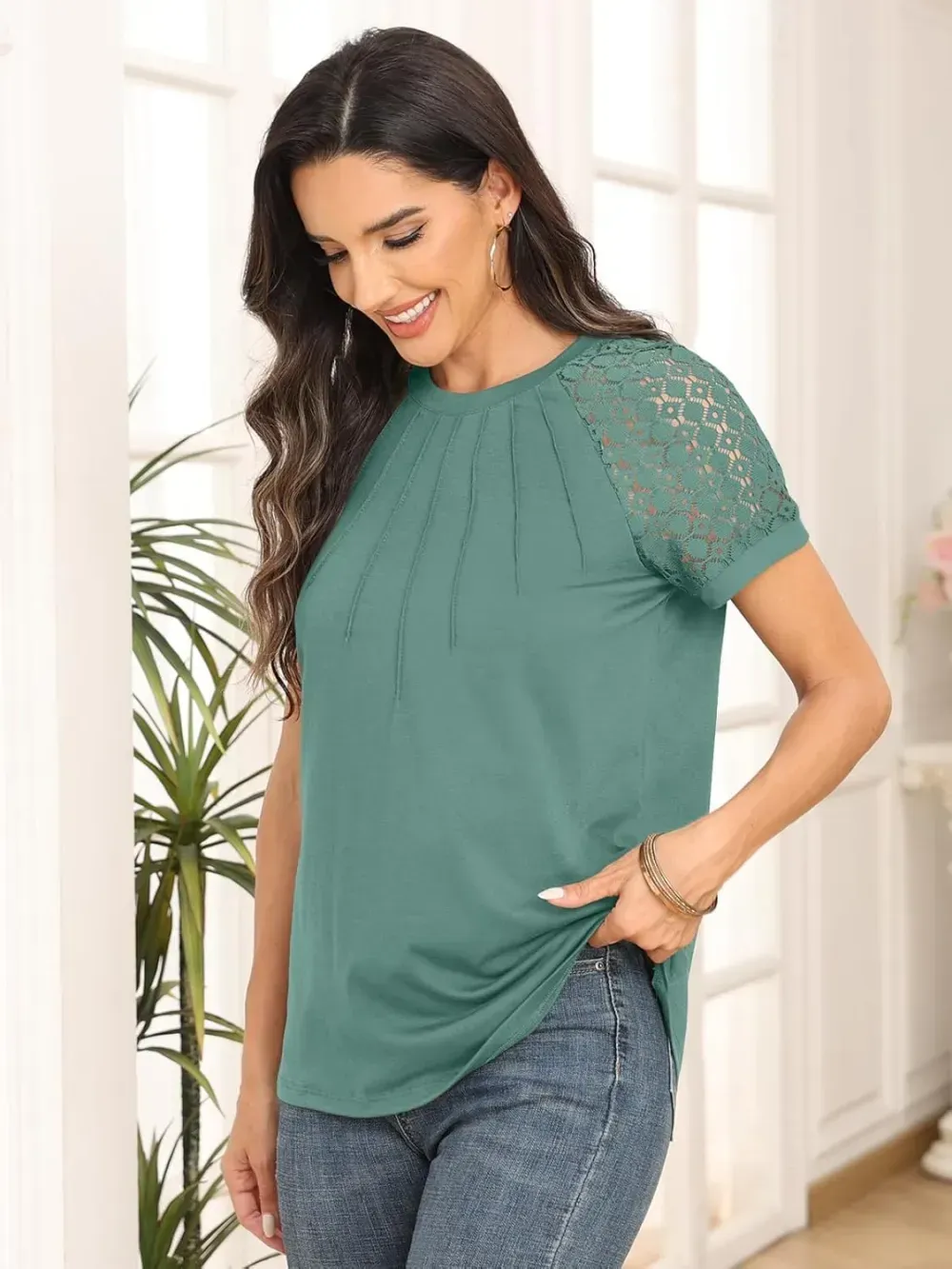 AUTOMET Womens Tshirts Trendy Fashion Tops Lace Short Sleeve Business Tee Shirts Casual Knitted Blouses Summer Outfits 2024