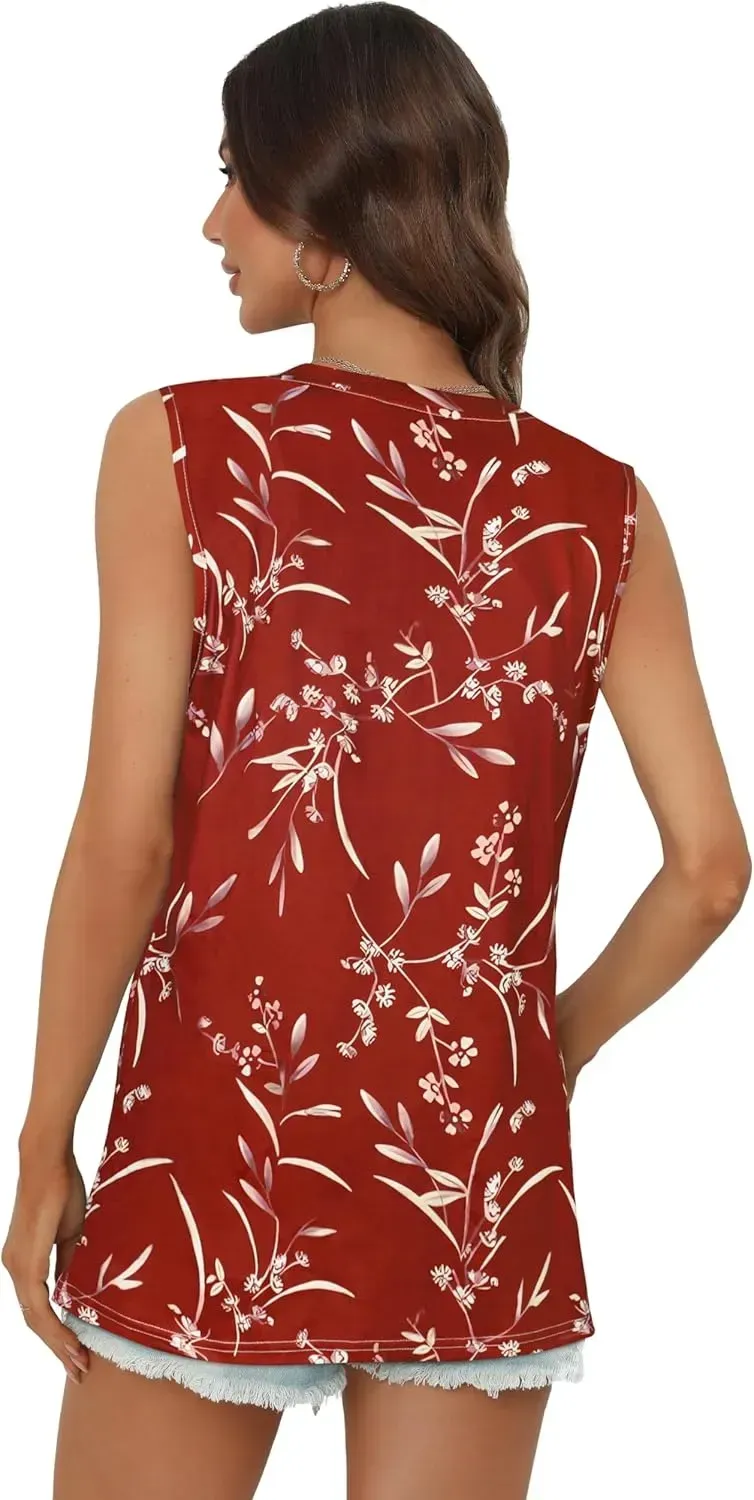 Summer Tops for Women Sleeveless V Neck Tshirt Loose Fit Casual Tank Tunic Blouse