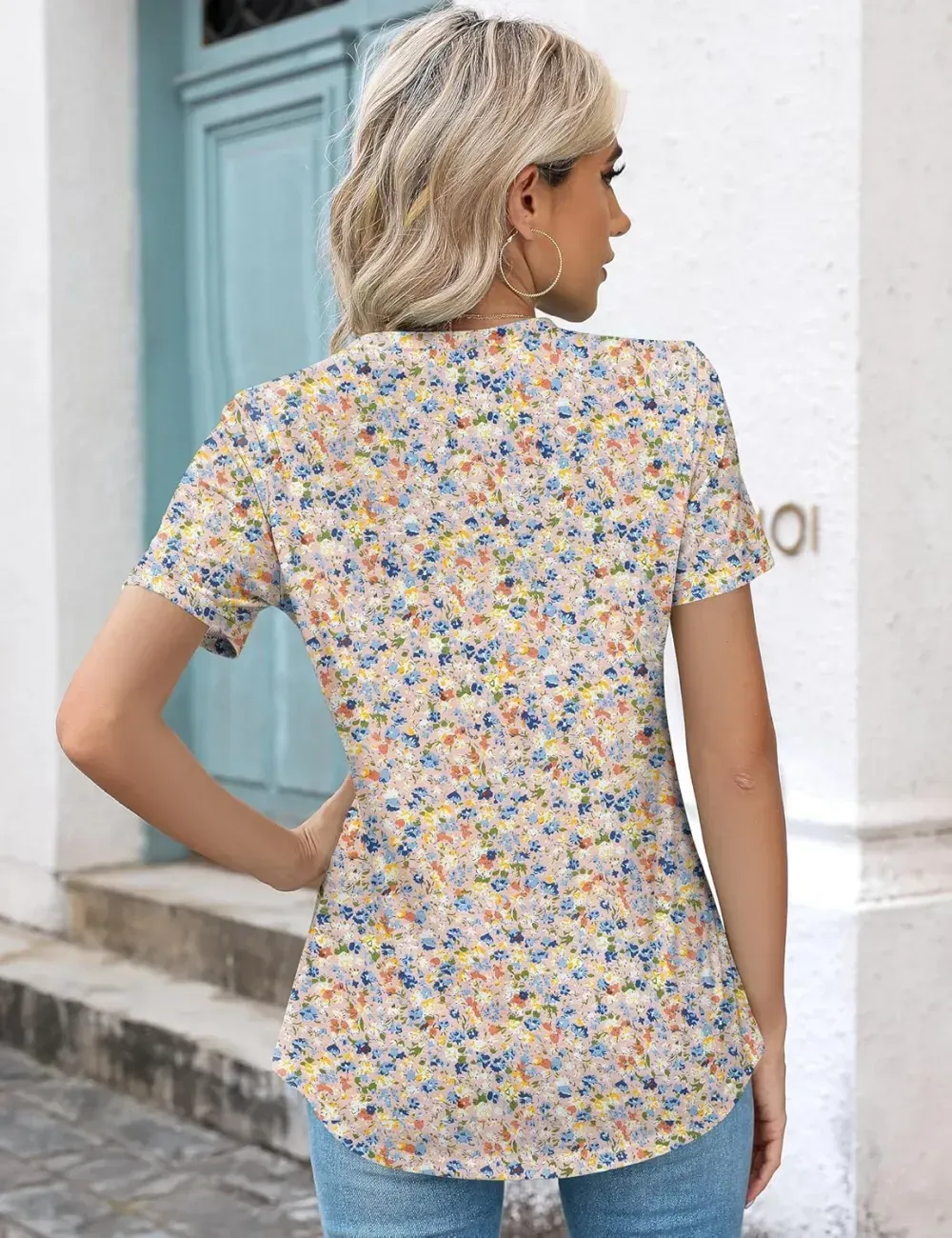 Kistore Womens Casual Crew Neck Short Sleeve Pleated Tops Blouses Fashion Clothes 2024