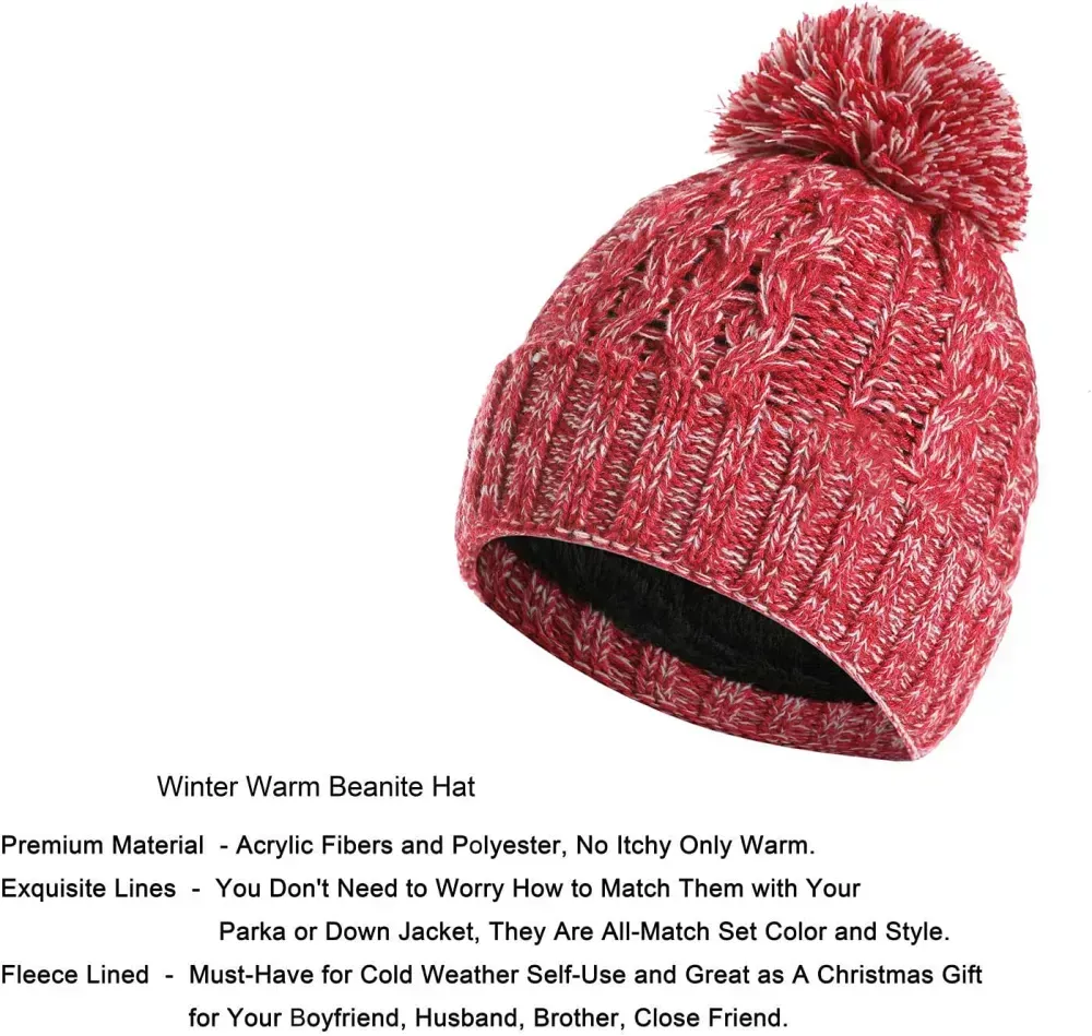 Honnesserry Winter Warm Beanie Hat Scarf and Touchscreen Gloves Set for Womens Skull Caps Neck Scarves with Fleece Lined