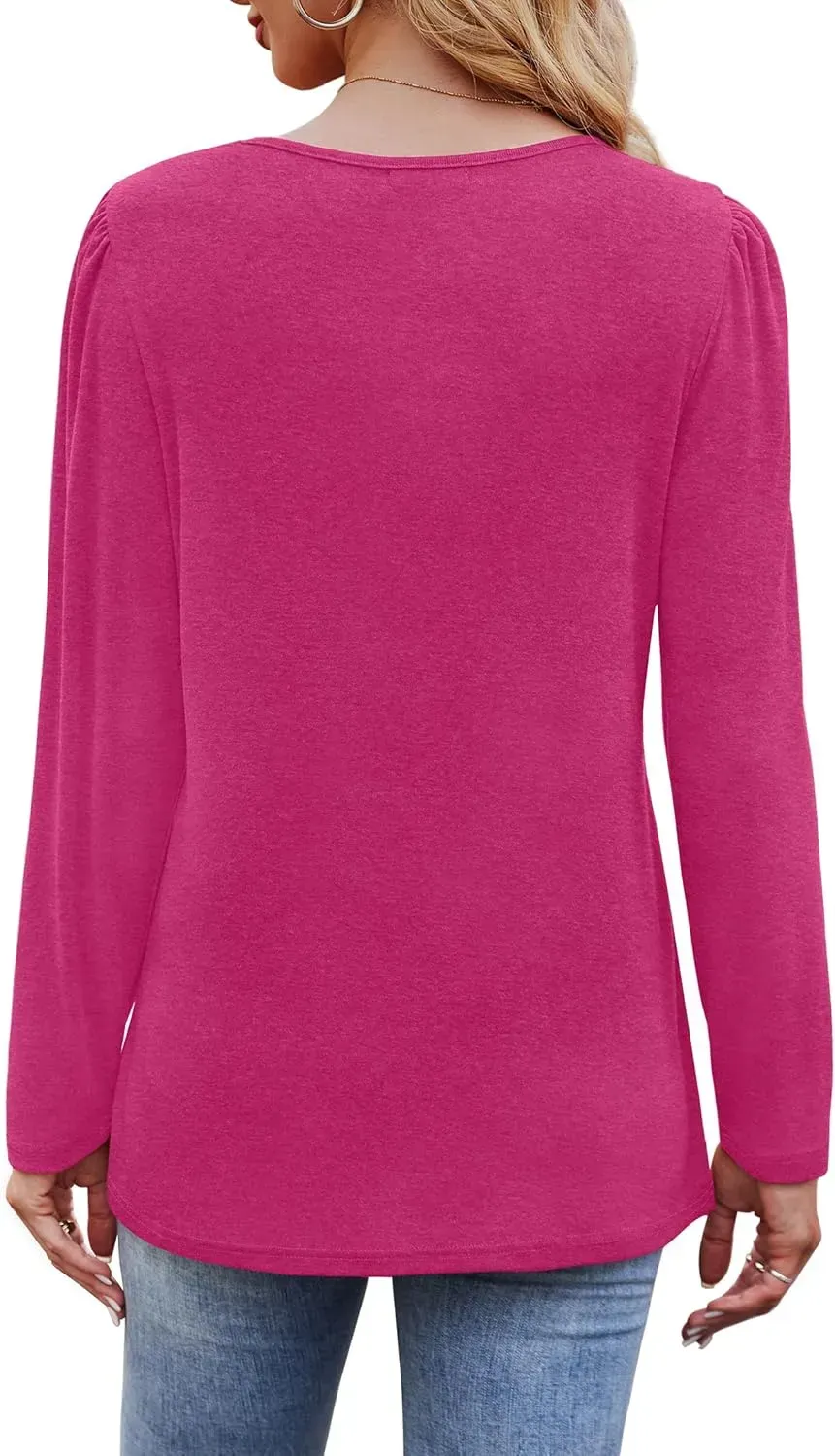 OFEEFAN Long Sleeve Shirts for Women Fall Fashion 2024 Dressy Casual Blouses Trendy Pleated Tunic Tops for Leggings