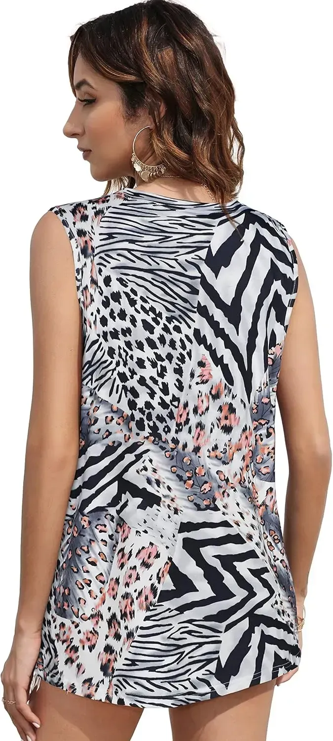 Summer Tops for Women Sleeveless V Neck Tshirt Loose Fit Casual Tank Tunic Blouse