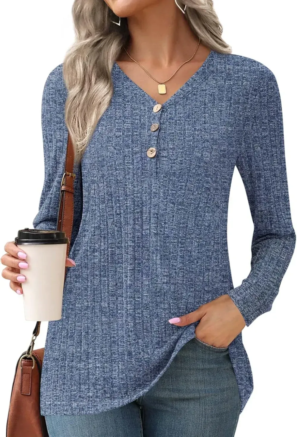 HOTGIFT Womens 2024 Fall Winter Tunic Tops Long Sleeve Casual T-Shirts Soft Comfy Stripe Blouse Lightweight