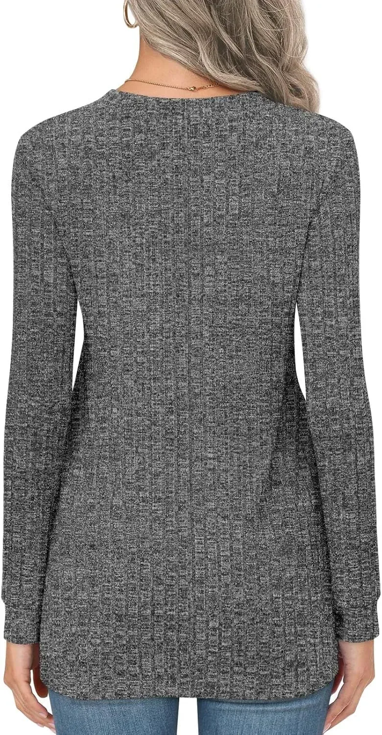 HOTGIFT Womens 2024 Fall Winter Tunic Tops Long Sleeve Casual T-Shirts Soft Comfy Stripe Blouse Lightweight