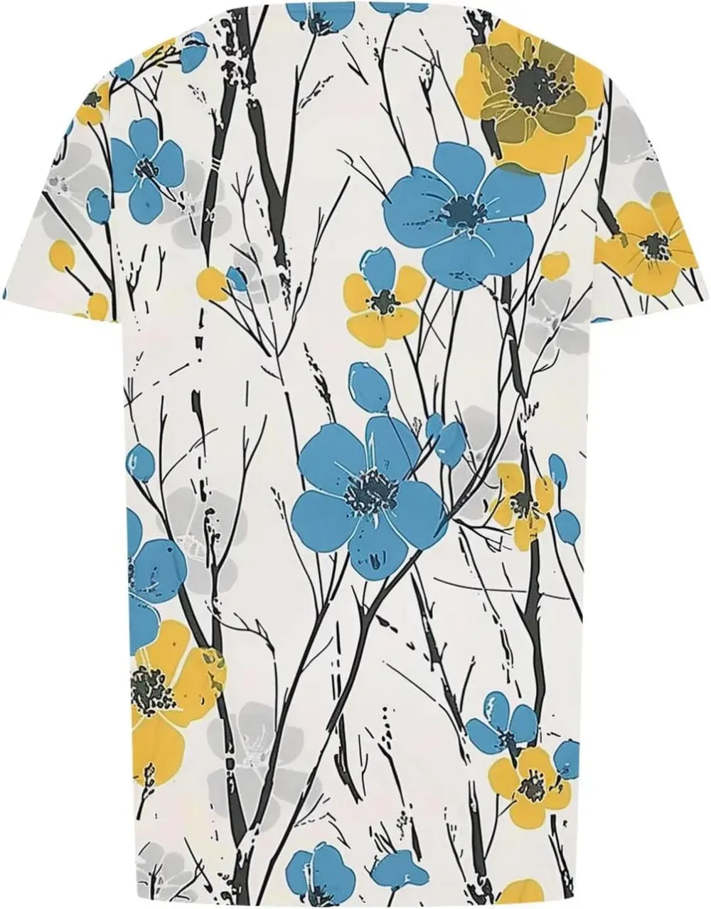 Womens Summer Pleated Front Shirts Tunics Casual Short Sleeved Loose Round Neck Boho Printed Tops Vacation Blouse