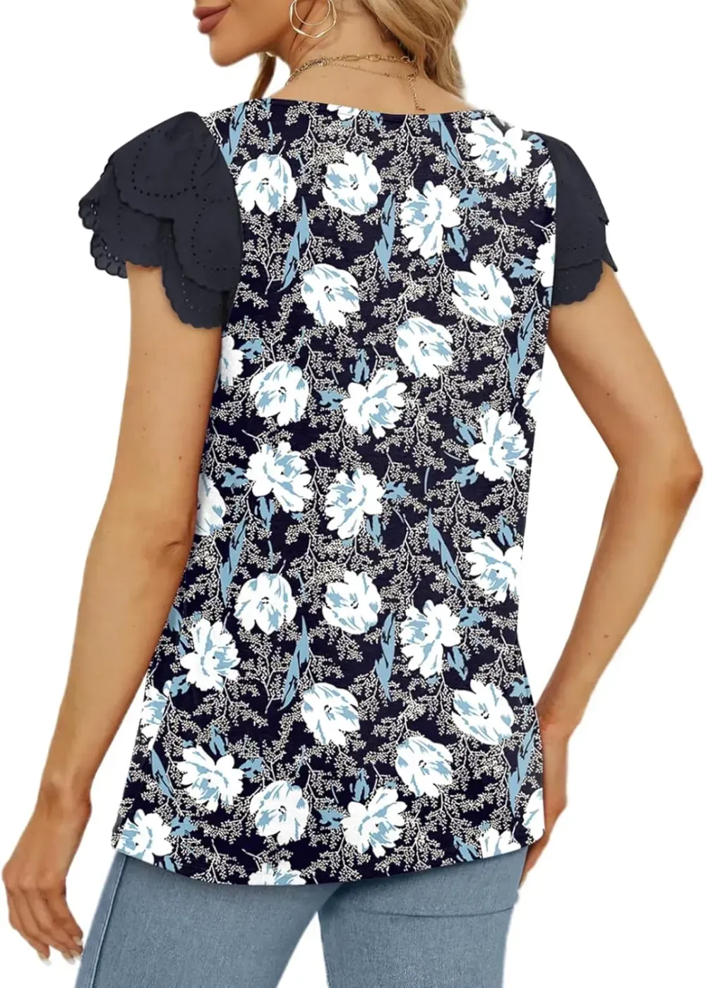 Eytino Womens Plus Size Tops Ruffle Short Sleeve Square Neck Summer Loose Casual Tee Shirts(1X-5X)