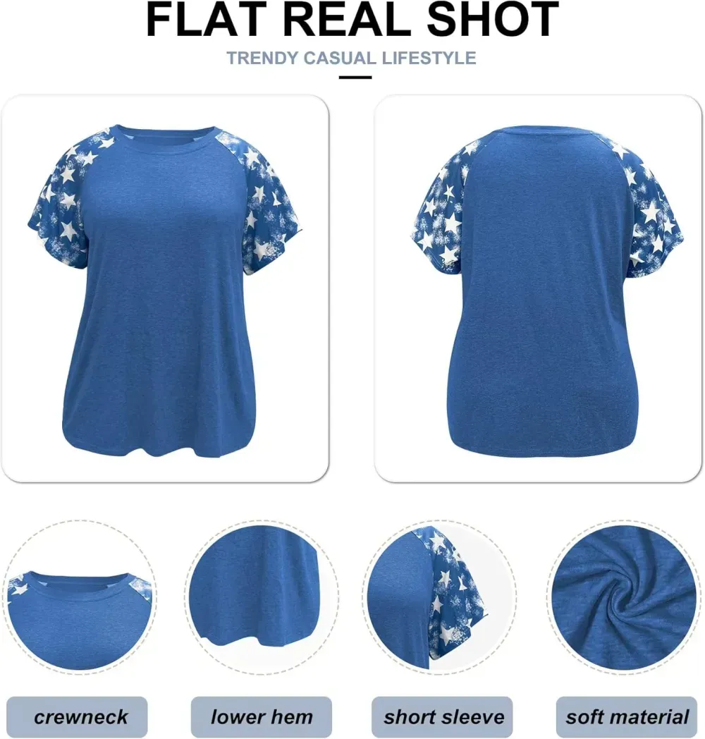 HDLTE Womens Plus Size Tops Floral Bell Sleeves Blouses Summer Crewneck Tunic Loose Casual T Shirts