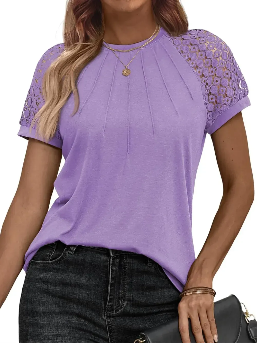 AUTOMET Womens Tshirts Trendy Fashion Tops Lace Short Sleeve Business Tee Shirts Casual Knitted Blouses Summer Outfits 2024