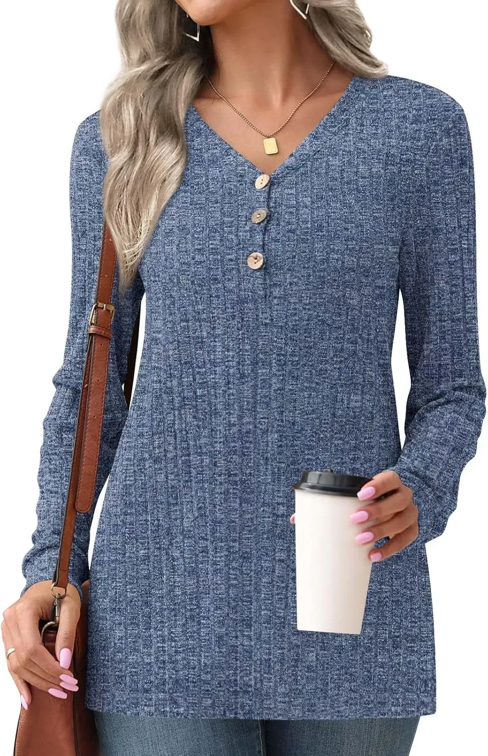 HOTGIFT Womens 2024 Fall Winter Tunic Tops Long Sleeve Casual T-Shirts Soft Comfy Stripe Blouse Lightweight