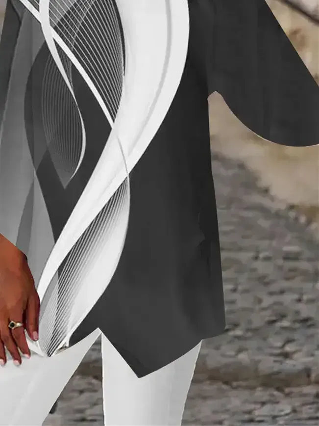 Women Asymmetrical 3/4 Sleeve Scoop Neck Striped Stitching Tops