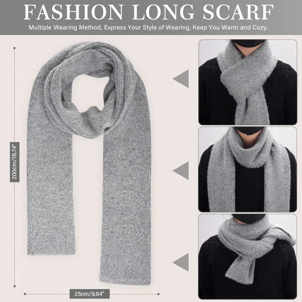 Womens Winter Warm Knit Beanie Hat Touchscreen Gloves Long Scarf Set with Fleece Lined Skull Caps Neck Scarves for Women Men