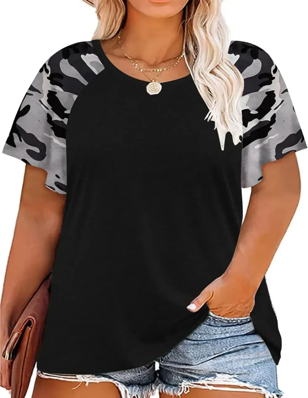 HDLTE Womens Plus Size Tops Floral Bell Sleeves Blouses Summer Crewneck Tunic Loose Casual T Shirts