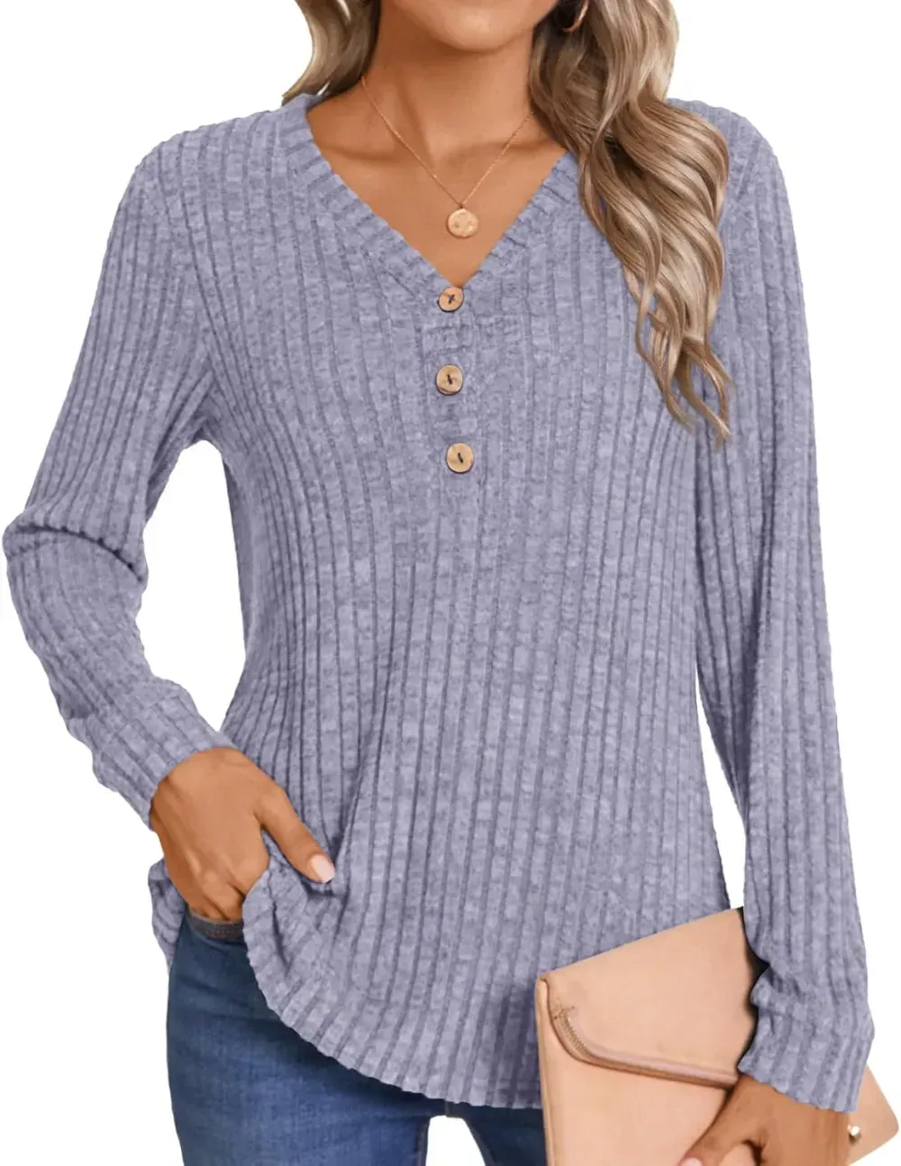 HOTGIFT Womens 2024 Fall Winter Tunic Tops Long Sleeve Casual T-Shirts Soft Comfy Stripe Blouse Lightweight