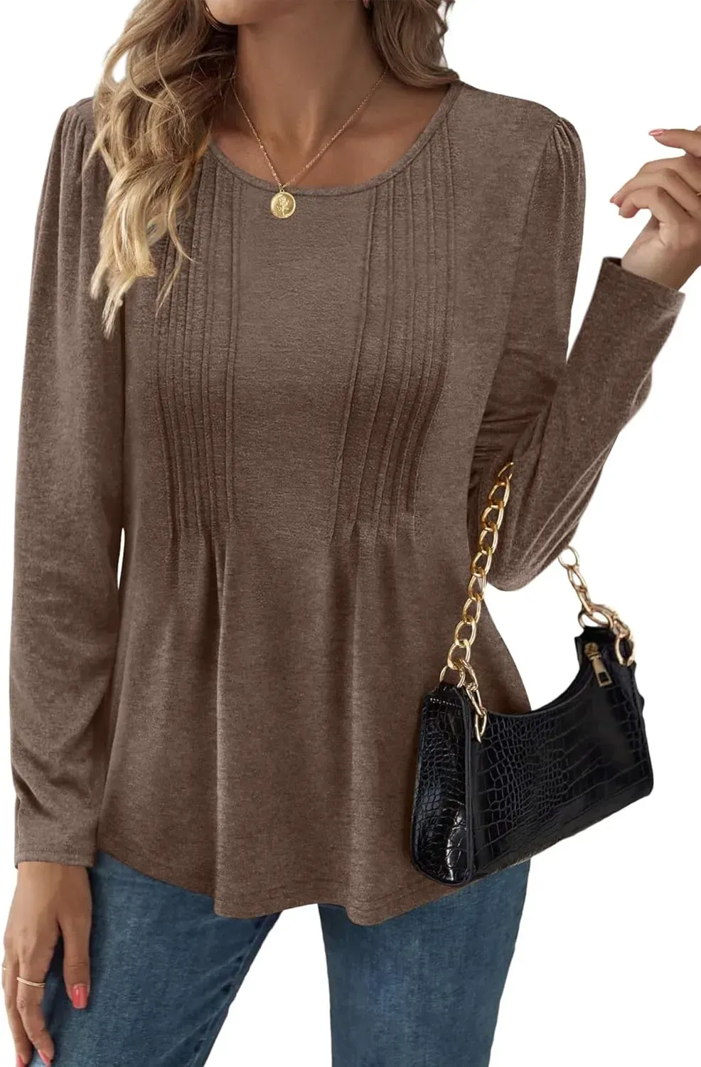 WIHOLL Blouses for Womens Dressy Casual 2024 Fall Tops Long Sleeve Shirts Loose Fit Tunics