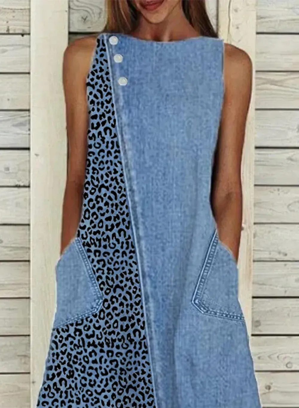 Women's Dresses Leopard Denim Midi Dress