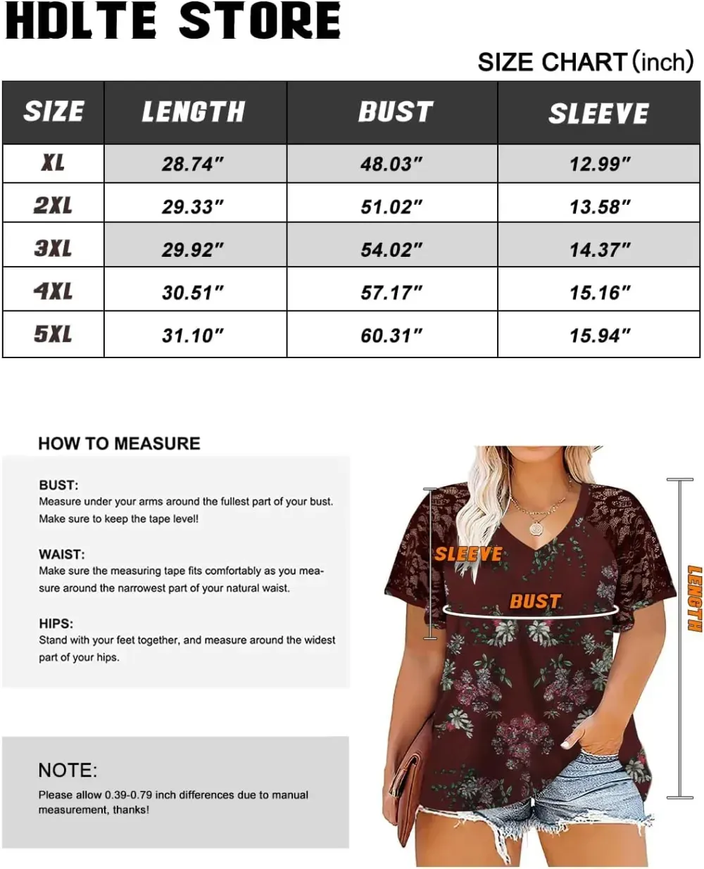 HDLTE Womens Plus Size Tops Floral Bell Sleeves Blouses Summer Crewneck Tunic Loose Casual T Shirts