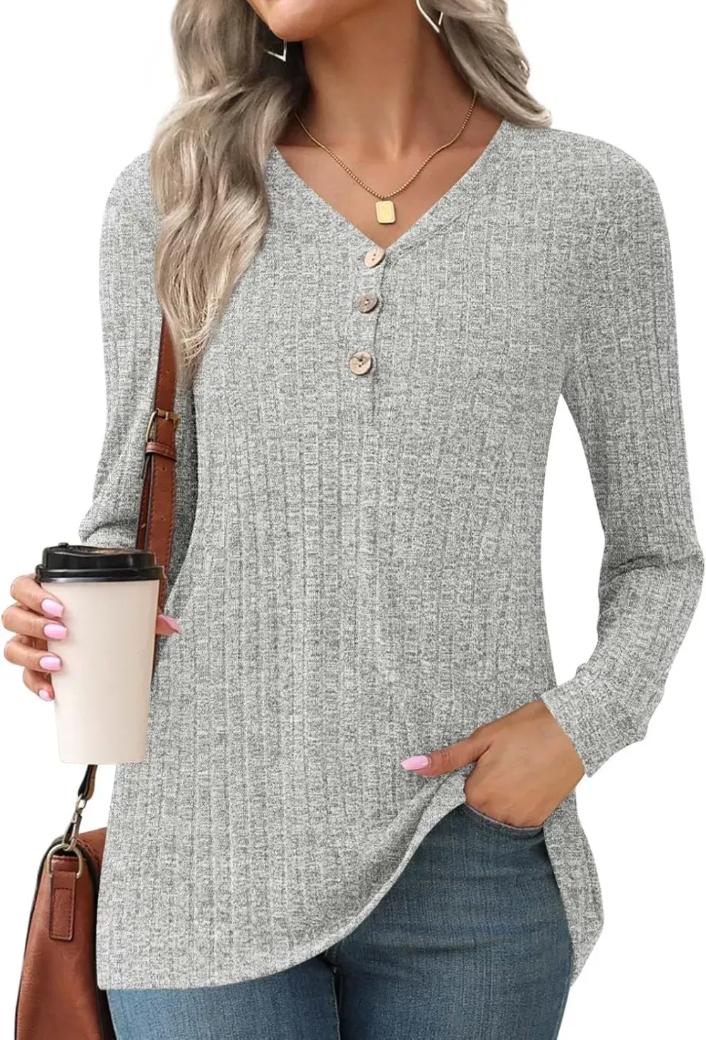 HOTGIFT Womens 2024 Fall Winter Tunic Tops Long Sleeve Casual T-Shirts Soft Comfy Stripe Blouse Lightweight