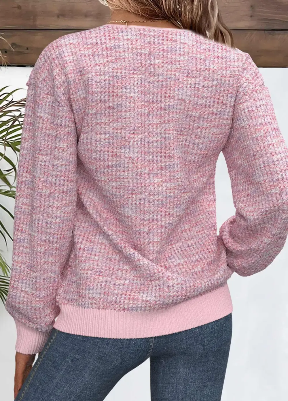 Light Pink Button Dazzle Colorful Print Long Sleeve Sweatshirt