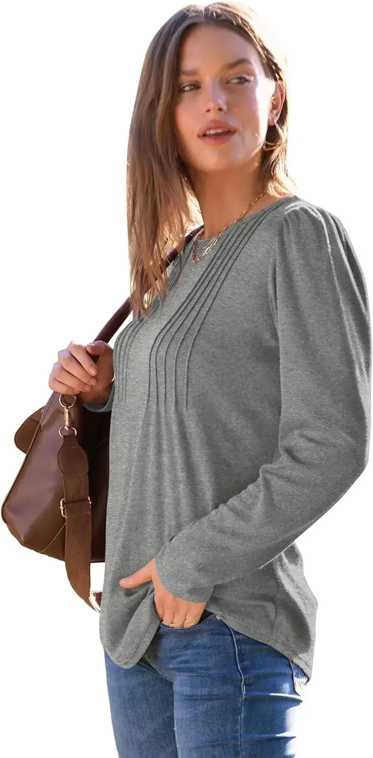 WIHOLL Blouses for Womens Dressy Casual 2024 Fall Tops Long Sleeve Shirts Loose Fit Tunics