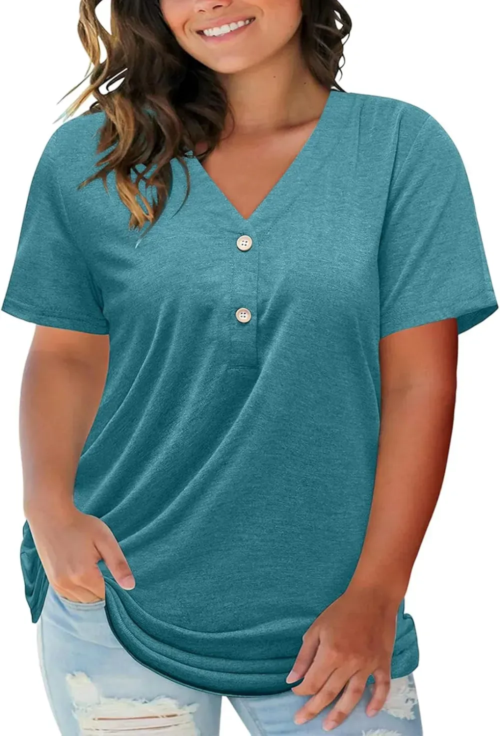 HDLTE Womens Plus Size Tops Floral Bell Sleeves Blouses Summer Crewneck Tunic Loose Casual T Shirts