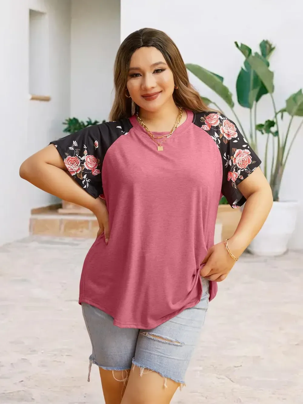 HDLTE Womens Plus Size Tops Floral Bell Sleeves Blouses Summer Crewneck Tunic Loose Casual T Shirts