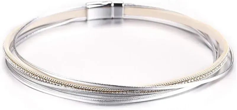 Fesciory Leather Wrap Bracelets for Women, Boho Leopard Multi-Layer Crystal Beads Cuff Bracelet Jewelry