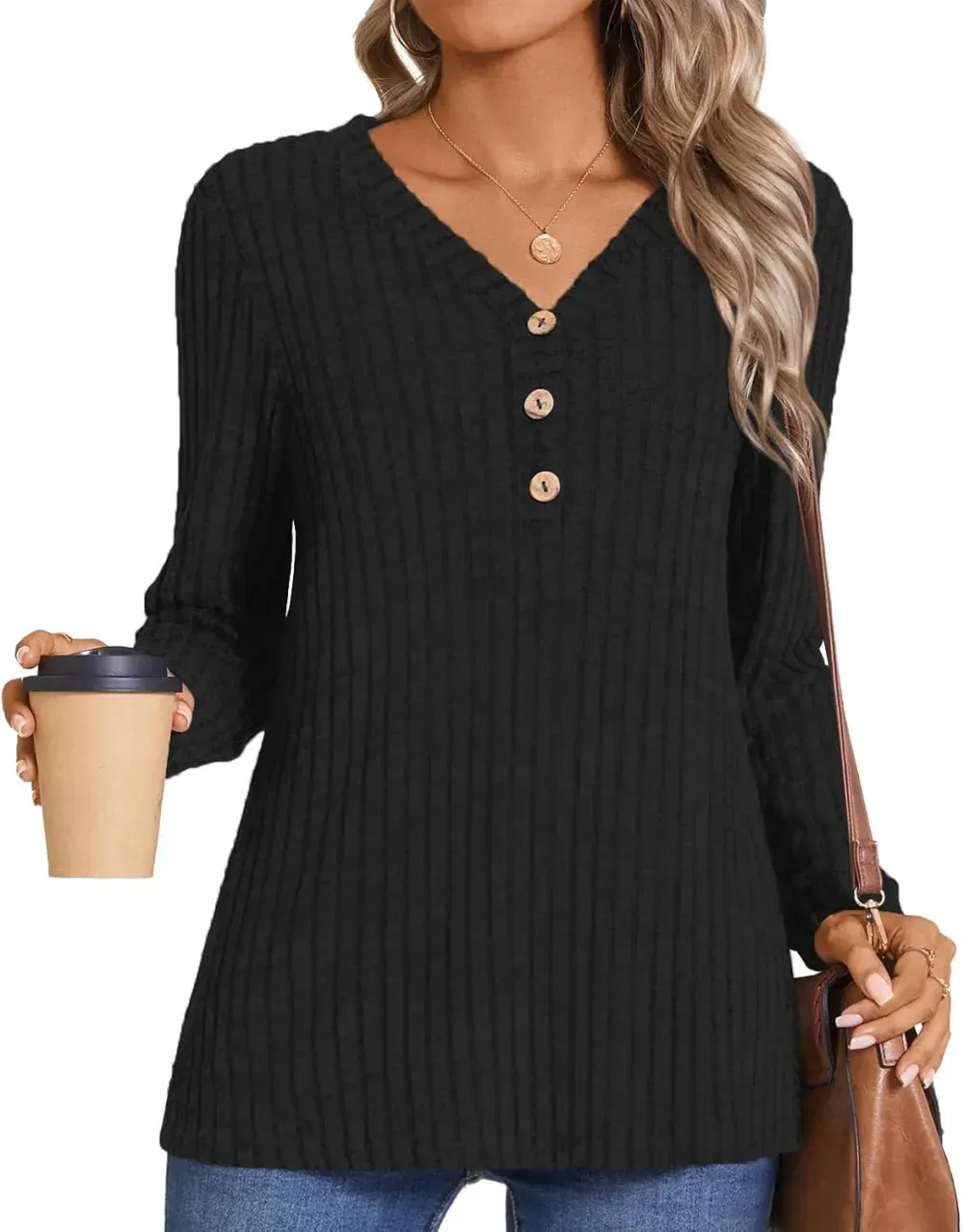 HOTGIFT Womens 2024 Fall Winter Tunic Tops Long Sleeve Casual T-Shirts Soft Comfy Stripe Blouse Lightweight