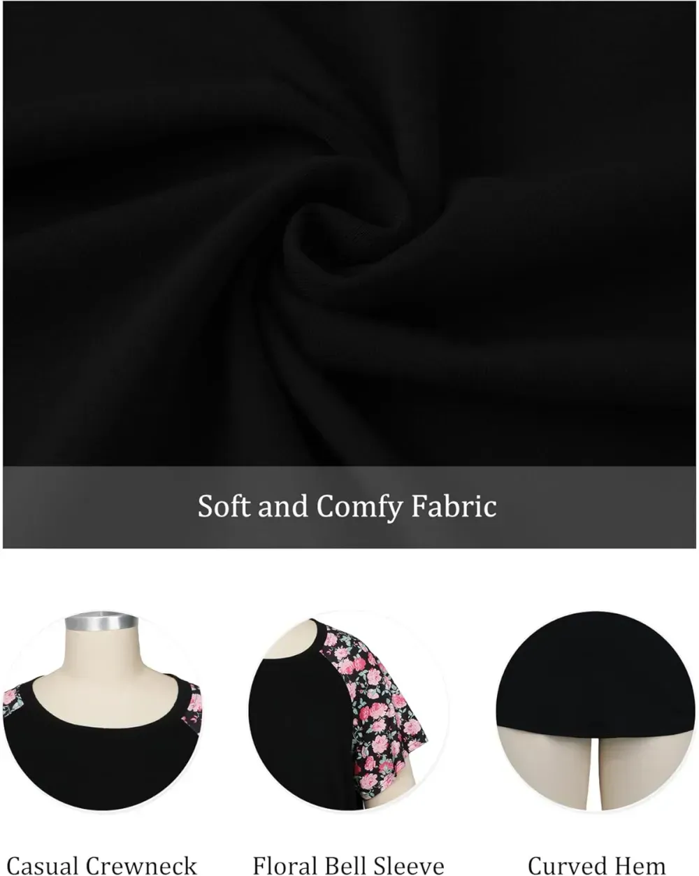 HDLTE Womens Plus Size Tops Floral Bell Sleeves Blouses Summer Crewneck Tunic Loose Casual T Shirts