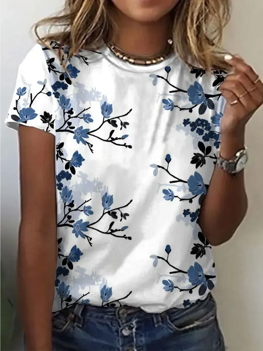 Casual Floral Print Short-Sleeved T-Shirt