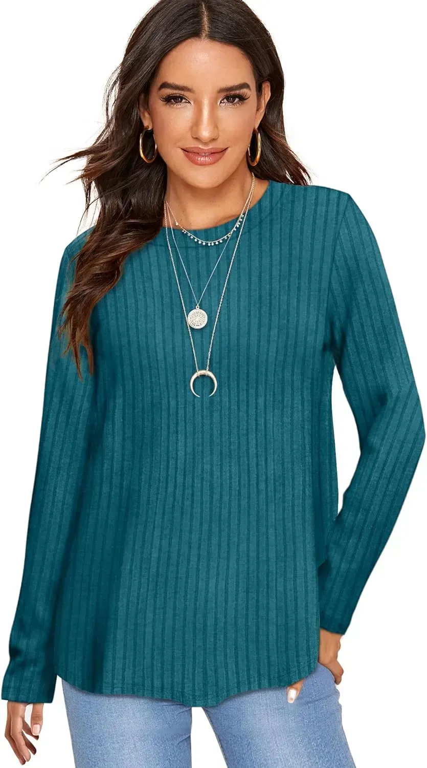 OFEEFAN Long Sleeve Shirts for Women Lightweight Crew Neck Casual Tunic Tops